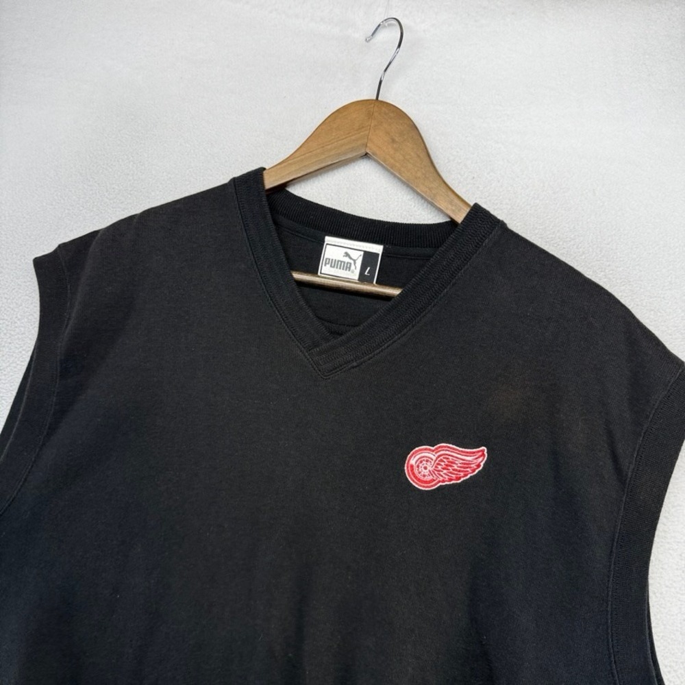 Vintage Detroit Red Wings Sweater Vest Men's Large Black Embroidered Faded y2k